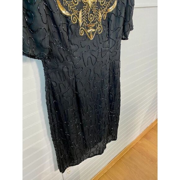 Mark & John By Gopal Black Sheer Beaded Gold Embroidered Dress Medium - Picture 4 of 13